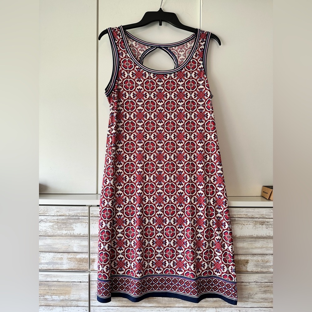 ❤️ Max Studio Red White Blue Geometric Cutout A-Line Sleeveless Dress M